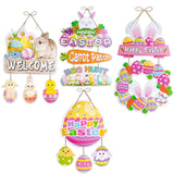 Triogift  New Easter Door Decoration Cartoon Bunny Eggs Paper hanging Sign Ornament for Welcome Easter Spring Front Door Wall Porch Decor