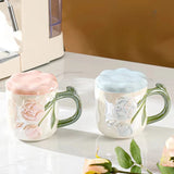 Triogift Romantic Relief Rose Ceramic Mug Handmade Gift Creative Coffee Cup and Tea Cup Hand Drawn Design