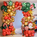 Triogift Christmas Balloon Garland Arch Kit Red Green Lolipop Cone Star Foil Balloons New Year Christmas Party Decoration Supplies Gifts