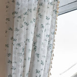 Triogift  Floral Curtains 1 Panel Short Drapes Tassel Rod Pocket Semi-Sheer Boho Daisy Bedroom Living Room Farmhouse Rustic Window Curtain