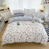 Triogift Cute Cat Duvet Cover Cotton 3 PCS Floral Bedding Sets All Seasons Comforter Covers for Boys Girls Kids Teen Dorm Preppy College