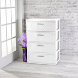 Triogift Sterilite Storage Box Organizer 4 Drawer Wide Weave Tower White Storage Boxes & Bins