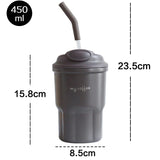 Triogift -  Cute Korean Coffee Cup Thermos With Straw Tumbler 450ml Sainless Steel Thermal Cup Portable Water Bottle Keep Hot Cold Cup Gift