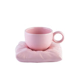 Triogift  - Creative Ceramic Coffee Cup Saucer Pillow Bag Breakfast Fruit Dessert Plate Oatmeal Milk Mug European Afternoon Tea Tea Cup Gift