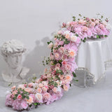 Triogift Artificial Runner Flower Row Wedding Arrangement Decoration Floral Backdrop Props Table Flower Runner Event Party Floral Decor