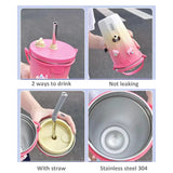 Triogift  -  Kawaii Sainless Steel Tumbler For Coffee Car Mug Freeze Thermos Vacuum Flask Water Bottle With Straw Keep Cold Hot Cup 600ml