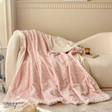 Triogift  Multifunctional faux fur winter blanket with zipper 3D rose bed linen plush sofa blankets Microfiber bedding quilt Duvet cover