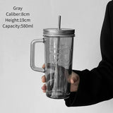 Triogift Large Capacity Straw Glass Cup Creative Straw Cup With Lid And Handle Portable Coffee Milk Cold Drink Cup Drinkware Accessories