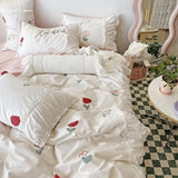 Triogift Romantic Flower Lace Bedding Set with Ruffles for Girls and Women Sets Full Bed Sheets Quilt Comforter Duvet Complete King Size