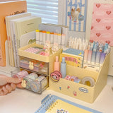 Triogift Multifunctional Kawaii Pen Holder Organizer Desktop Stationery Pencil Storage Box Drawer Desk Cute Ins Multi-layer Storage Box