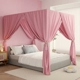 Triogift Pink/Black king Four Corner Post Bed Canopy Bed Curtains Sheer Canopy for Adults Bedroom Decoration Lightproof Windproof Twin