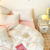 Triogift Ins Style Pink Floral Bedding Set Single Twin Size Pastoral Girls Duvet Cover No Filling Flat Sheet Pillowcases Cute Bed Linens