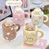 Triogift -  1pc Bear Coffee Thermal Cup For Hot Cold Drinks Water Tea Milk Thermos Mug Stainless Steel Cup With Straw Lid Portable Bottle