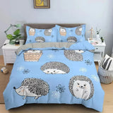 Triogift Hedgehog Duvet Cover Set 3D Cartoon Hedgehog Flower 2/3PCS Bedding Set Kids Boys Girls Animal Queen Size Polyester Quilt Cover