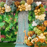 Triogift 156pcs Green Brown Jungle Balloon Garland Arch Kit for Tropical Themed Party Boys Birthday Baby Shower Graduation Decorations