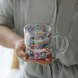 Triogift  -   Shining Fairy Double Layer Quicksand Water Cup Big Ear Coffee Breakfast Heat Insulation Bubble Sequin Creative Glass