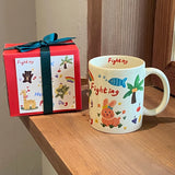 Triogift  -  Christmas New Year gift box ceramic cartoon graffiti mug birthday gift cute coconut small animal water Cup coffee cup