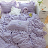 Triogift Purple Princess Bedding Set Duvet Cover Pillowcase Linens Twin Queen King Bed Sheet Set Luxury Solid Color Woman Girl Kawaii Set