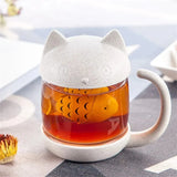 Triogift  -  1pc 250ml Creative Glass Mug Cute Cat Glass Cup Tea Mug With Fish Infuser Strainer Filter Home Offices Kitchen Drinkware Teaware