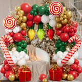 Triogift Christmas Balloon Garland Arch Kit Red Green Gold Balloons Christmas Party Gift Box Candy Cane Foil Ballon Xmas Party Decoration