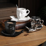 Triogift  -  260ml Ceramic Face Coffee Cup Dish with Spoon European Character Mug Decor Afternoon Camellia Tea Coffee Cup Breakfast Milk Mug