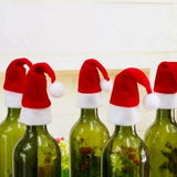 Triogift  1-10Pcs Mini Santa Hat Christmas Tableware Holder Bottle Wine Bottle Covers Velvet Lollipops Caps Cover Hats Xmas Party Decor