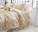 Triogift High End American Floral Bedding Set Luxury Egyptian Cotton Elegant Ruffle Lace Duvet Cover Bed Skirt Bedspread Pillowcases