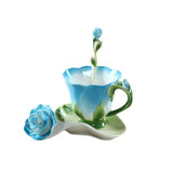 Triogift  -  Chinese Colorful Ceramic Coffee Cup Saucer Enamel Flower Mug Wedding Gift Creative Afternoon Camellia Tea Cup Breakfast Milk Mug