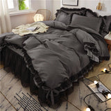 Triogift Luxury Black Princess Bedding Sets Kawaii Bed Skirt Sheet Pillowcase Fashion Girl Duvet Cover 4 Pieces Home Decoration