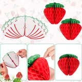 Triogift  1pc Strawberry Paper Honeycomb lantern Hanging Ornaments for Strawberry Themed Birthday Party Decoration Summer Gifts Supplies