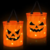 Triogift LED Light Halloween Trick or Treat Bucket Pumpkin Candy Bags Collapsible Halloween Basket for Thanksgiving Party Gift Basket