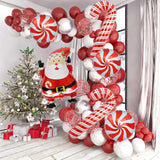 Triogift 2025 Christmas Theme Decoration Balloon Chain Santa Claus Candy Cane Lollipop Aluminum Film Balloon Latex Balloon Chain