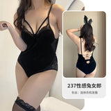 Triogift  Plus Size Bunny Girl Sexy Anime Cosplay Costume Maid Lingerie Rabbit Bodysuit Erotic Outfit Women Open Chest Backless Club Wear