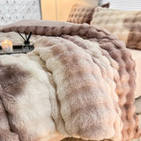 Triogift  Super soft Rabbit Fur Blanket double-sided Bubble Fleece bed cover thicken blankets for winter sofa cover Bedspread on the bed