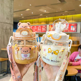 Triogift  -  Cute Water Bottle For Girl Kid Large Capacity Mug Outdoor Sport Drinking Kettle Portable Kawaii Bear Cup 1.3L Tumbler With Straw