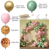 Triogift Jungle Safari Green Balloon Garland Arch Kit Kids Birthday Party Supplies Deer Pattern Gold Latex Ballons Baby Shower Decoration