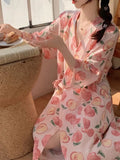 Triogift Peach Robe for Women V-neck Summer Sleepwear Nightdress Japanese Solid Night Wears One Piece Lace-up Korean Reviews Many Pajama