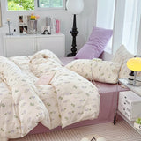 Triogift New Floral Double Gauze 100% Cotton Bedding Set Breathable Fresh Queen Duvet Cover Set with Sheets Quilt Cover and Pillowcase