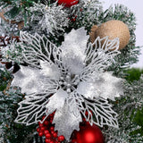 Triogift (10pcs) Artificial Christmas Tree Flower Glitter Decorations Xmas Ornaments New Year Gift