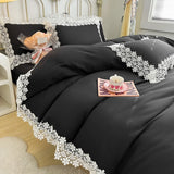 Triogift  Black Bedding Set Queen/King Size Luxury Bedding Sets White Lace Bed Cover Full Set Princess Style Duvet Cover Sets with Sheets