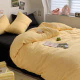 Triogift 3pcs Duvet Cover Microfiber Solid Color Bedding Set Yellow Comforter Cover with 2 Pillowcase Modern Home Bedroom Quilt Cover