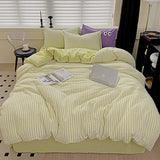 Triogift New Striped Jacquard Bedding Set Comfortable Knitted Duvet Cover Set with Bed Sheets Skin Friendly Quilt Cover and Pillowcase