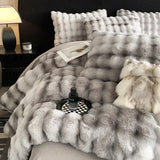 Triogift  Faux fur winter Bed linen super soft bed cover full set Bubble Fleece quilt Duvet cover set bed sheets set Microfiber bedding