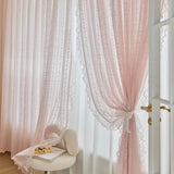 Triogift 1PC Pink Double Sided Lace Vertical Striped Flower Lace Curtain for Living Room Sheer Drape Princess Bedroom Window&nbsp;