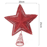 Triogift 25cm Red Glitter Christmas Tree Topper Iron Star Christmas Decor For Home Xmas Tree Ornaments Navidad New Year 2025 Natal Noel