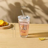 Triogift  -  Cute Letter Korean Glass Water Bottle With Straw And Lid  480ml Simple Coffee Milk Juice Breakfast Glass Cups For Drinks Gift