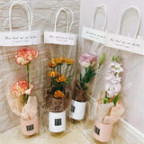 Triogift 10pcs Transparent PVC Long Tote Clear Bag Flower Packaging Flower Bouquet Bags Florist Decoration Celebration Party Gift Pouch