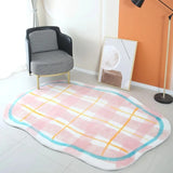 Triogift Fluffy Plush Floor Mat, Pink Plaid Carpet, Bedside Area Rugs, Irregular Shaggy Rug, Soft Bedroom Rug, Home Decoration, Cute