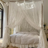 Triogift White Lace Jacquard Princess Girls Bed Curtains Canopy Bed Square Court Mosquito Textile Netting Mesh Net for King Bed, H210cm