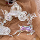 Triogift  Christmas Decoration Acrylic Crystal Carriage Bells Elk Butterfly Christmas Tree Ornaments for Ice Xmas Party Decor Velas